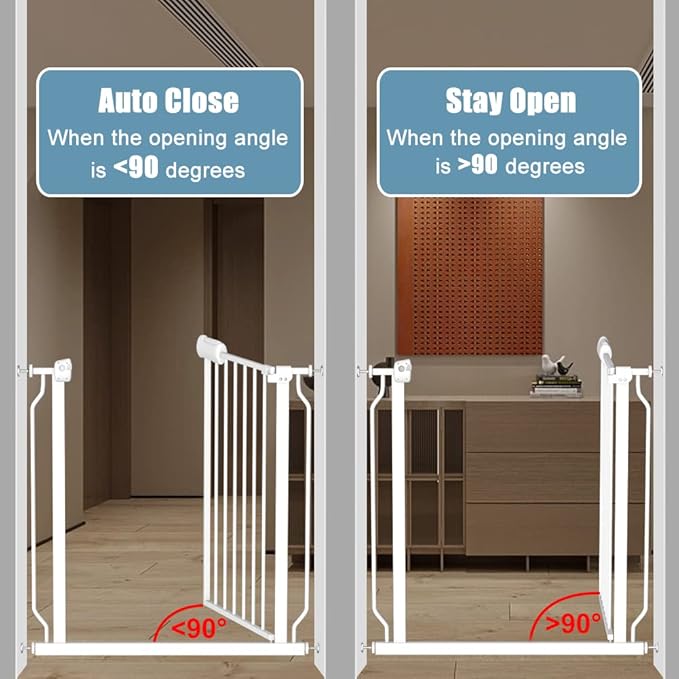 57.5-62" Extra Wide Baby Gate for Doorways,30" Tall Double Lock Mechanism Metal Dog Gate Pressure Mount，Automatic Closing Child Safety Gate,White