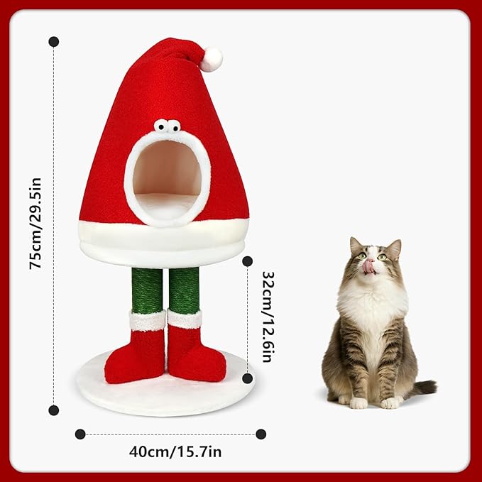 Cat Bed Scratching Post, Comes with A Cat Collar, 30 inch Tall Natural Sisal Rope Cat Tower Toys, Cat Tree Activity Center, Indoor Decor Cat Bed for Kitty and Adult Cats