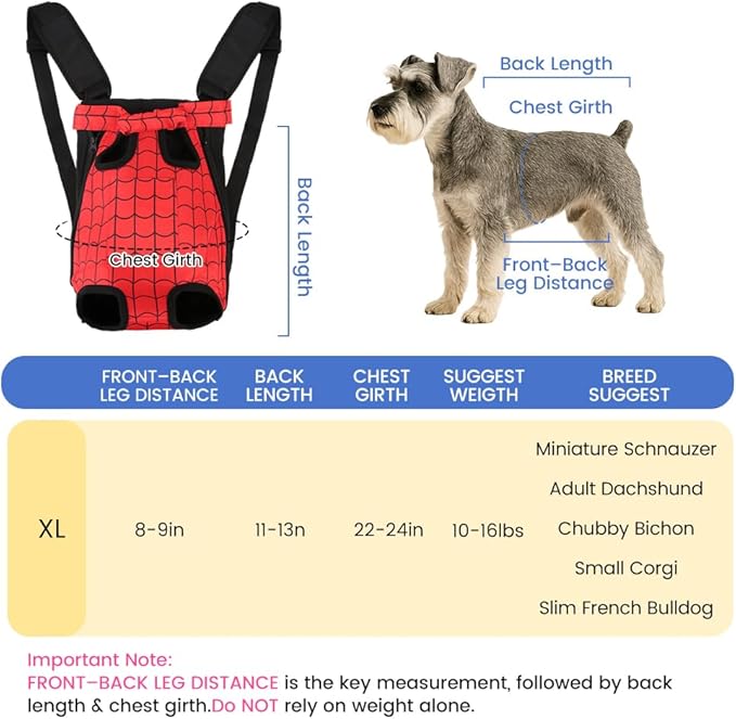 Dog Backpack Carrier, Front Pocket for Essentials, Pet Sling Front Backpack for Small Medium Dogs 10-16 Lbs, Legs Out, Adjustable Wearable Puppy Chest Travel Bag, Easy-Fit for Hiking/Walking/Camping
