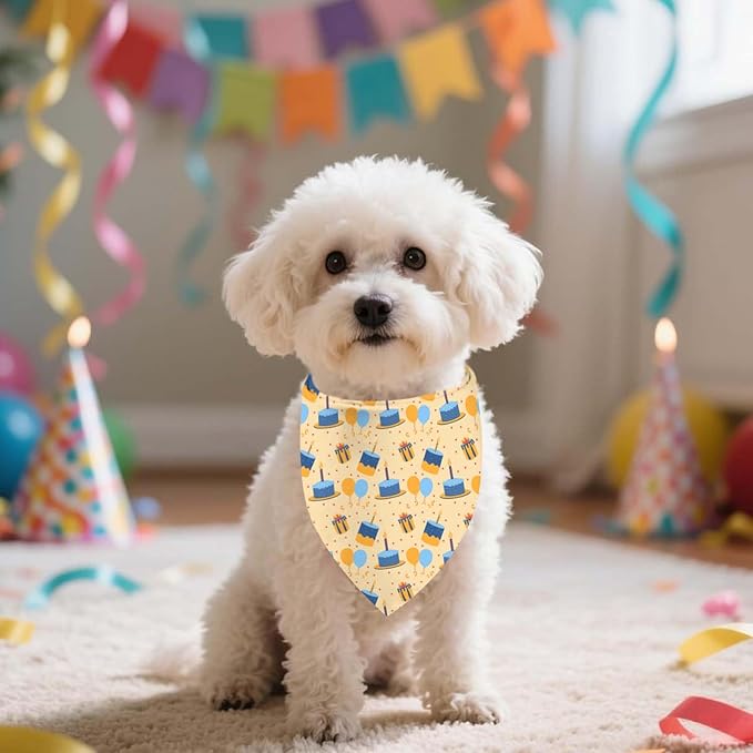 Birthday Dog Bandanas, Double Side Reversible Large Pet Bandanas, Adjustable Triangle Holiday Scarves for Dogs Girl Boy Pets