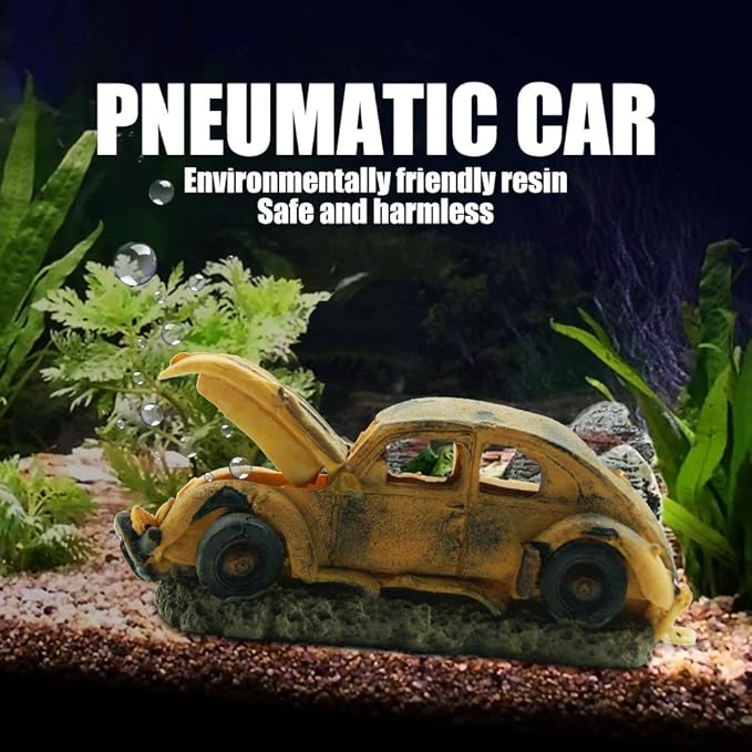 boxtech Decorations for Aquarium, Aquarium Resin Ornament Decorations, Imitation Car Wreck for Air Bubble Stone Oxygen Pump Fish Tank
