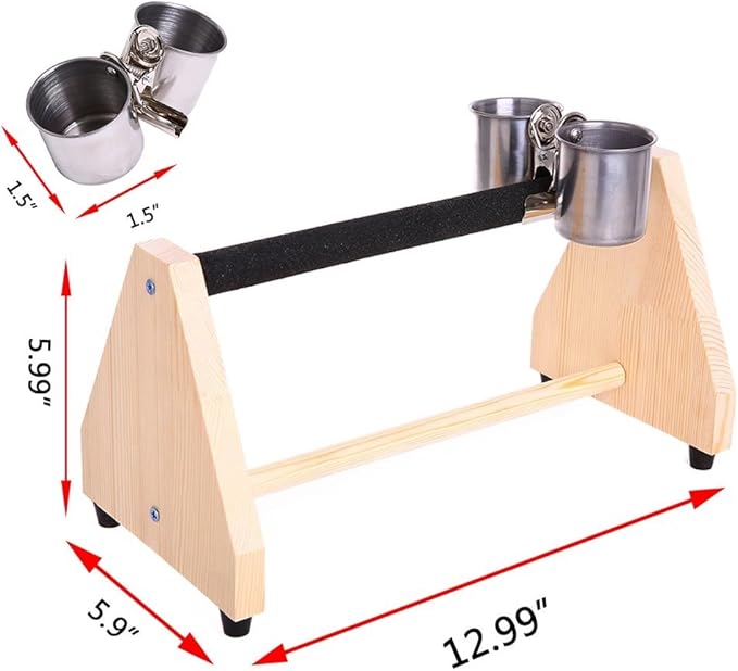 QBLEEV Parrot Play Wood Stand Bird Grinding Perch Table Platform Birdcage Feeder Stands with Feeder Dish Cup Portable Table Playstand for Small Cockatiels, Conures, Parakeets, Finch