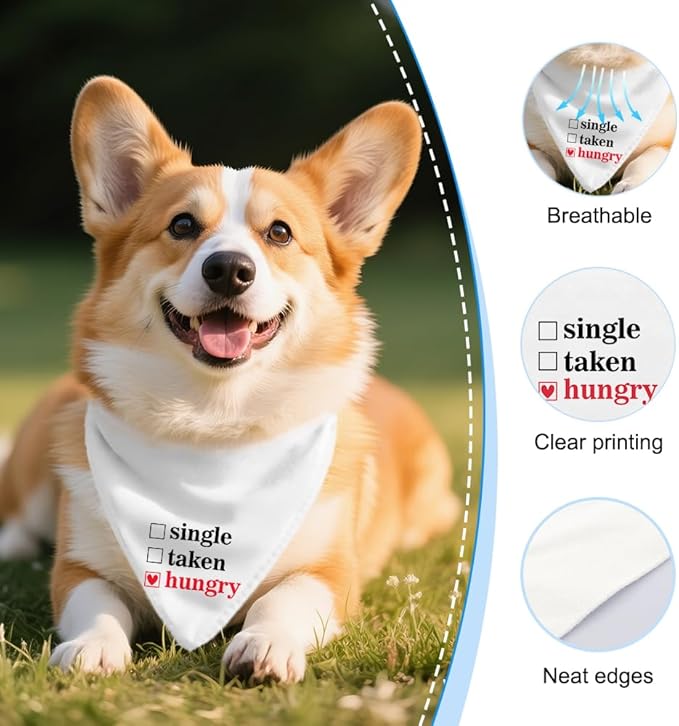 Funny Valentine's Day Dog Bandana, Single Taken Hungry Checklist Dog Bandana, Single Party Pet Scarf Accessories for Dogs Boys Girls Puppies, Cute Valentine's Birthday Gifts for Pet Mom Dad