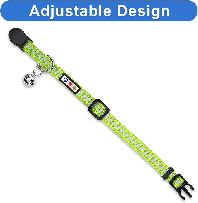 Pawtitas Personalized Green Reflective Cat Collar – Adjustable Custom Collar with Safety Buckle, Removable Bell, and Engraved Name & Phone Number for Kittens and Adult Cats