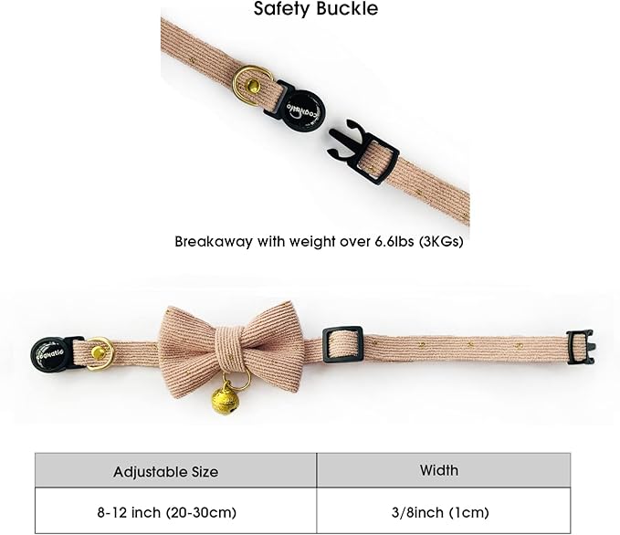 Safety Quick Release Cat Collars, Soft Kitten Collars with Detachable Bow Tie and Bell, Pack of 2, Adjustable 20-30 cm (20-30cm, Carolline+Steel Blue)