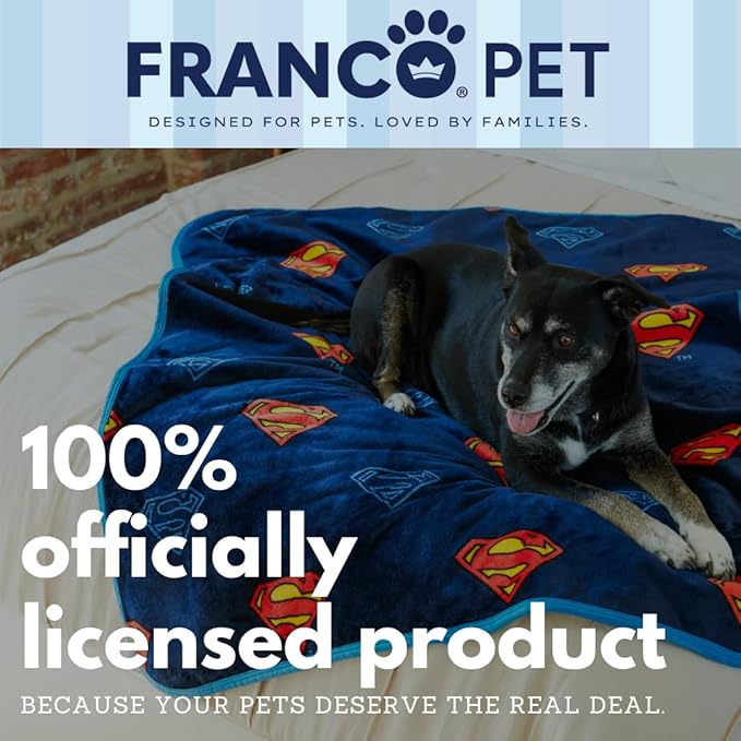 Franco Pet Superman DC Comics Super Soft Cozy Waterproof Sherpa-Backed Blanket Throw for Medium Dogs, Couch/Bed/Car, 40x50 (Officially Licensed Product)