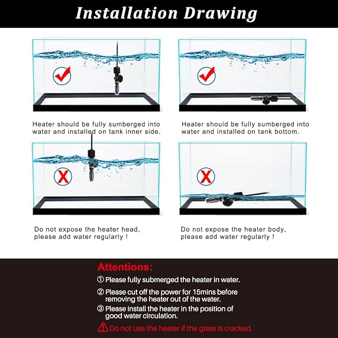 PULACO 25Watt Mini Aquarium Submersible Betta Heater with Free Thermometer Strip for 1-6 Gallon Fish Tanks (Preset Temperature 78℉)