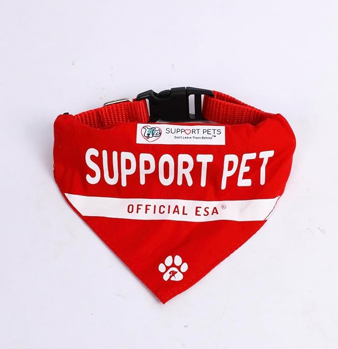 Support Pets Reversible ESA & PSD Pet Bandana – Printed “Support Pet” & Service Pet Scarf – Comfortable Cotton Dog Bandanas & Cat Bandana – Stylish Pet Clothes Accessory – Red, One Size Fits All