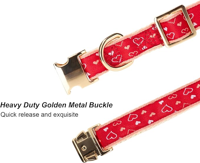 Woven Dog Collar with Metal Buckle Adjustable Jacquard Retro Dog Collars for Small Medium Large Dogs(Red Heart,M)