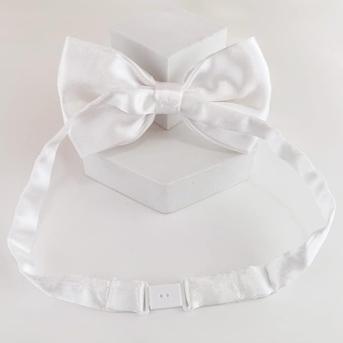 KOOLMOX Dog Bow Tie, Adjustable White Dog Collar Tie for Medium and Large Dogs Cats Pets Wedding Birthday Graduation Holiday Homecoming Costumes Grooming, 2-Pack