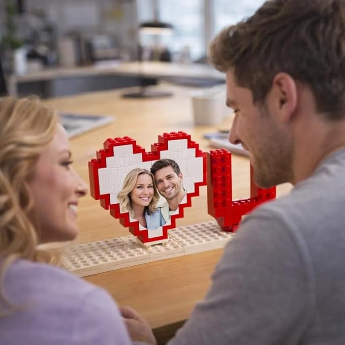 NAZENTI Personalised I Love You Building Bricks with Photo Gifts for Him, Custom Valentines Day Gifts Building Blocks, Blocks Puzzles Couple Gift for Lovers Boyfriend, Heart-Shaped Puzzle