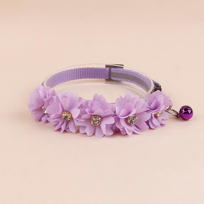 2 Pack Cat Collar Pink Floral with Bell and Removable Flower Bowtie Breakaway Adjustable Cat Collar for Girl Kitten Puppy Small Cats Dogs Daily Decoration (XQ102-4)