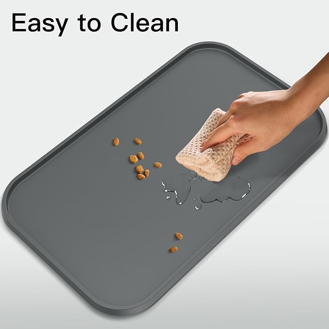 Pet Feeding Mat [Warped Resistant Raised Edge], Water-Proof Silicone Placement for Food Water Bowls, Anti-Slip Base Protect Floor, BPA-Free&Dishwasher-Safe [28.5x16.5inch XL, Gray]