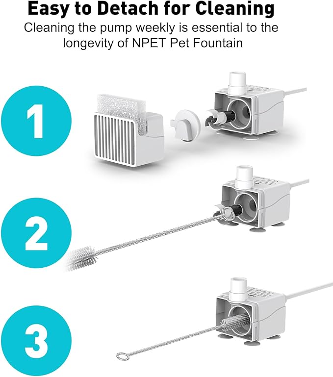 NPET DF10 Dog Water Fountain, 170oz/1.3Gallon/5L Large Automatic Pet Water Dispenser Cat Water Fountain with Cleaning Kit, Replacement Filter for Cat, Dogs, Multiple Pets (Replacement Pump)