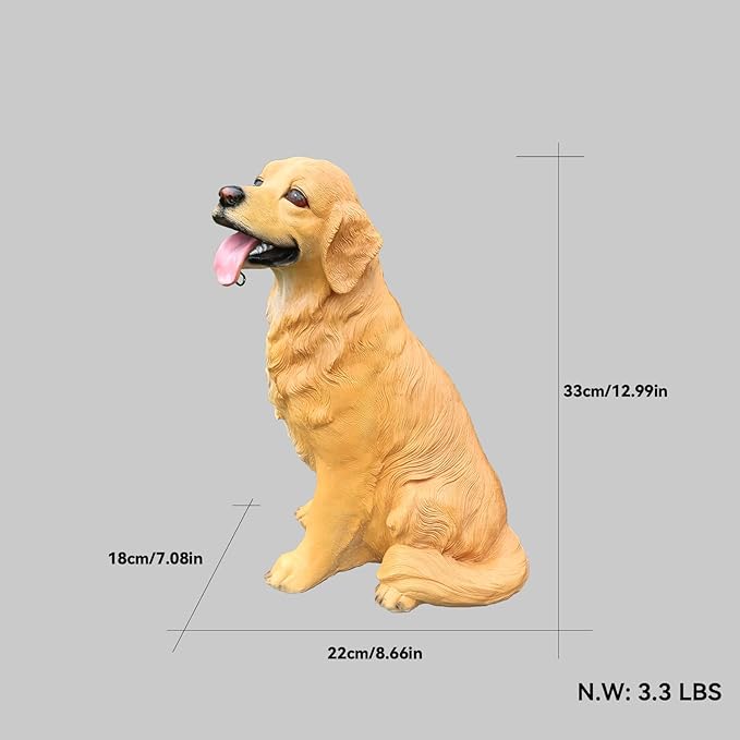 Golden Retriever Statue Outdoor Decorations – Dog Statues Outdoor Sitting Golden Retriever with Replaceable Solar Light & Welcome Sign for Lawn Décor
