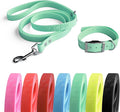 4.2FT Dog Collar and Leash Set, PVC Waterproof Adjustable Odor Proof Pet Collars Leashes, Easy to Clean, Surface 3D Cube Effect, Dog Leash for Small Dogs, Light Green