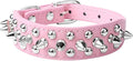 Spiked Dog Collar Soft Pu Leather Mushrooms Rivet Spike Studded Puppy Adjustable Pet Collars for Small Breeds (M, Pink)
