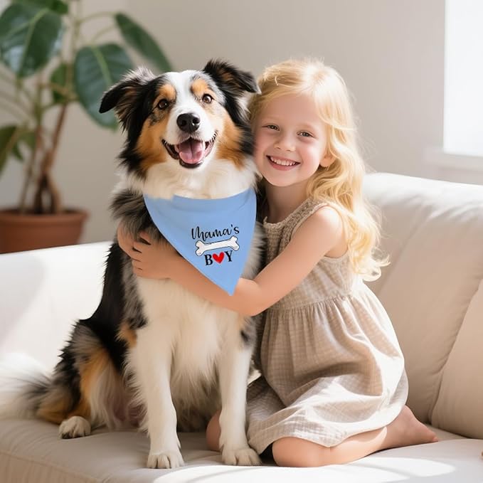 Mama's Boy Funny Dog Bandana, Valentine's Day Dog Bandana, Blue Boy Pet Scarf Accessories for Birthday Party Gender Reveal, New Pet Gifts, Mothers Day Birthday Gifts for Dogs Lovers Mom