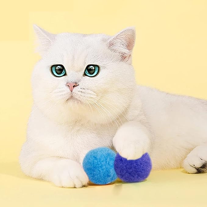 PET SHOW 100pcs 1.5"/3.8cm Cat Toy Balls Bulk Soft Kitten Pompon Toys Indoor Cats Interactive Playing Quiet Ball Cats Favorite Toy Assorted 10 Colors