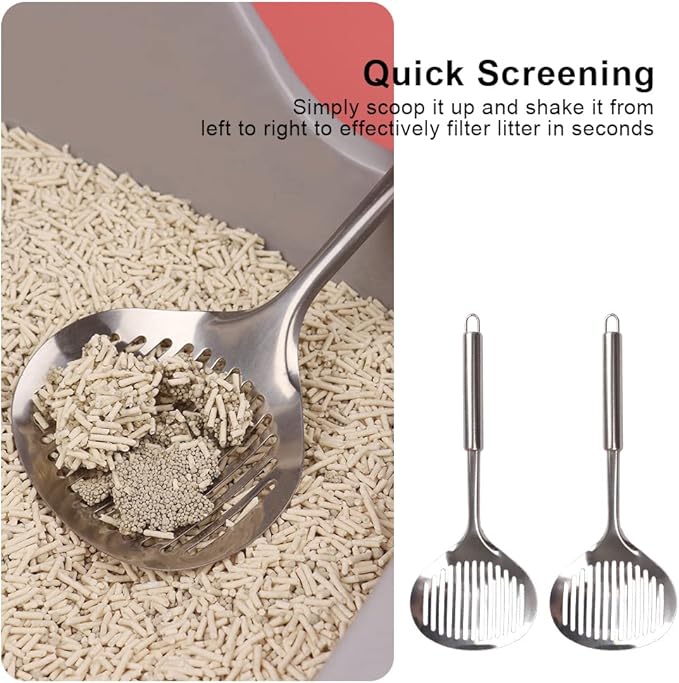Kakalote 2pcs Cat Litter Scoop, Stainless Steel Durable Litter Scoop for Cat Mesh Shovel Long Handle(12.2inchs Length)