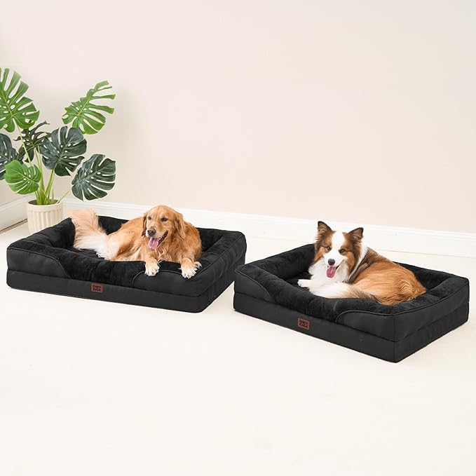 EHEYCIGA Orthopedic Dog Bed for Medium Dog, 30x20x6.5 Inch Memory Foam Dog Couch Bed with Sides, Waterproof Liner & Washable Removable Cover, Bolster Pet Sofa, Black