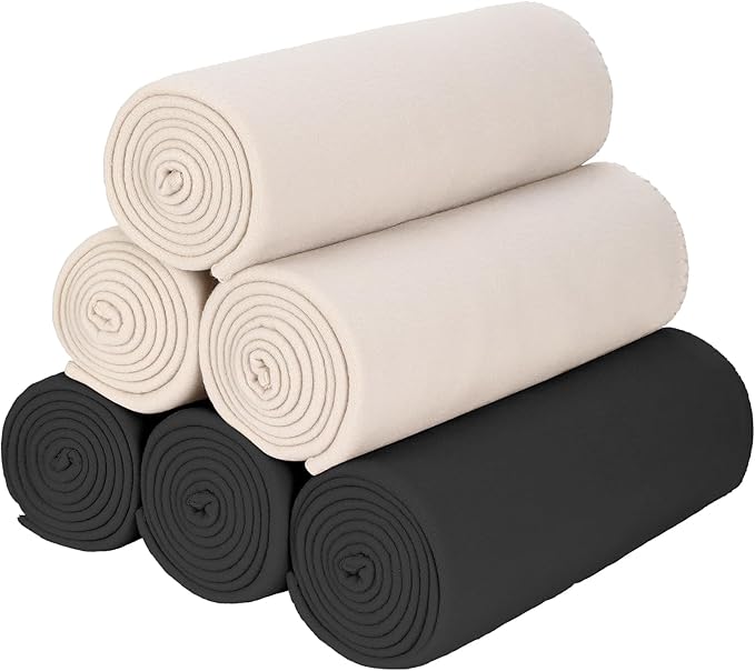 Fleece Throw Blankets Bulk Fleece Blankets Solid Wholesale Lightweight Warm Soft for Pet Bed Sofa Couch Office Wedding Gifts Travel Seasons Beige and Black 50x60 Inches Pack of 6