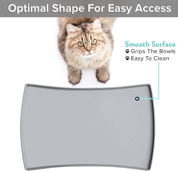 CatGuru Cat Food Mat, Small & Large Pet Food Mat, 100% Waterproof Cat Placemat for Food and Water, Silicone Mats for Pets Bowls, Non-Slip Mats for Pet Bowl or Fountain (Large, Gray)