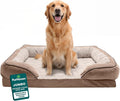 Furhaven Orthopedic Dog Bed for Large Dogs w/ Removable Bolsters & Washable Cover, For Dogs Up to 95 lbs - Plush & Velvet Waves Perfect Comfort Sofa - Brownstone, Jumbo/XL