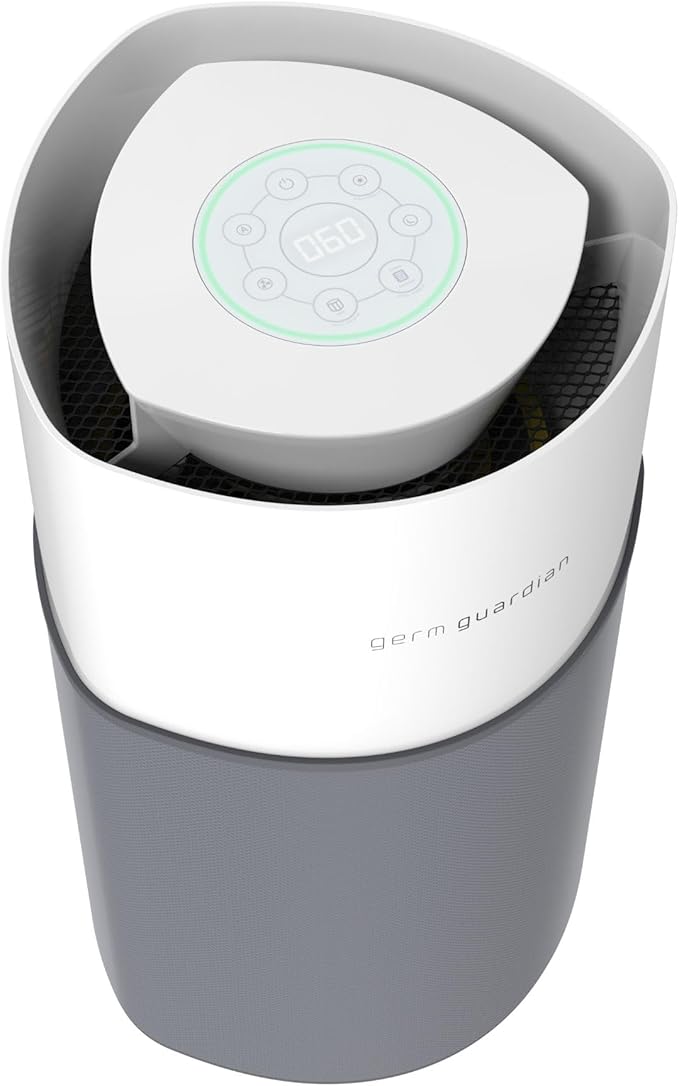 GermGuardian Airsafe+ XL Intelligent Air Purifier for Home, Wildfire Smoke, Pollen, Odors with HEPA Pure Filter, UV-C, Air Quality Indicator, for Large Rooms 1680 sq. ft, 20”, Gray/White, AC3200
