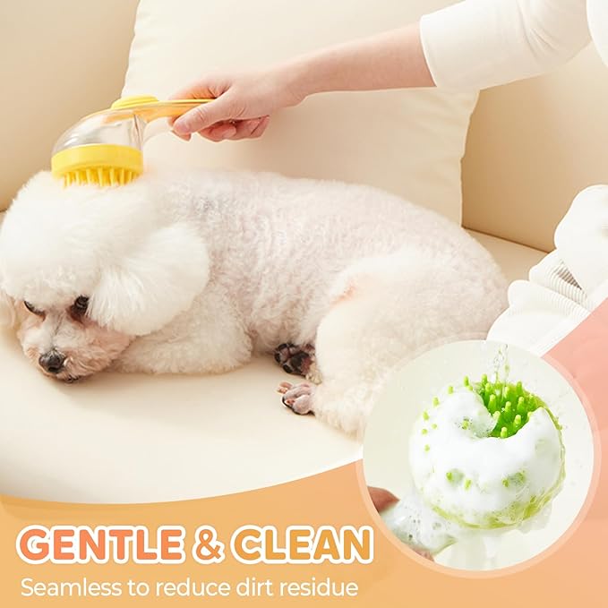Pet Bath Brush, 2025 New 2 in 1 Dog Bath Brush with Built-in Shampoo Dispenser, Pet Wash Brush for Bathing Dog Grooming Massage Brush for Long Short Haired Dogs Cats Shower (Green, Fine teeth)