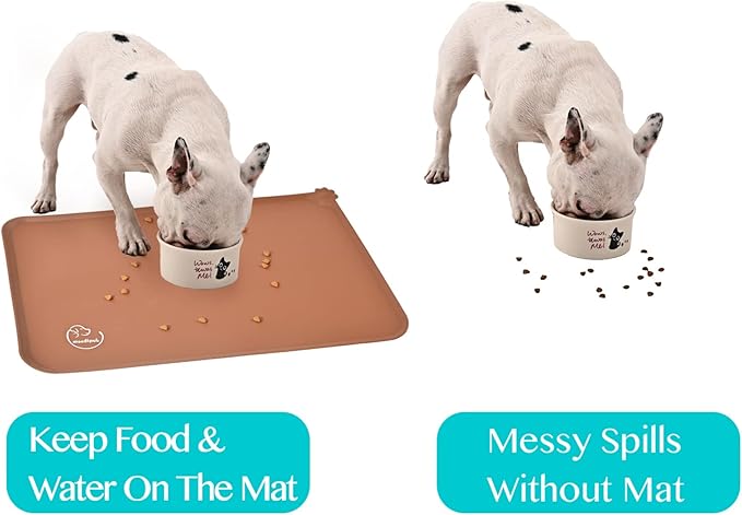 Silicone Waterproof Dog Cat Pet Feeding Mats, Non Slip, Easy Clean Pet Dog Cat Bowl Mats Placemat (24" x 16") Brown