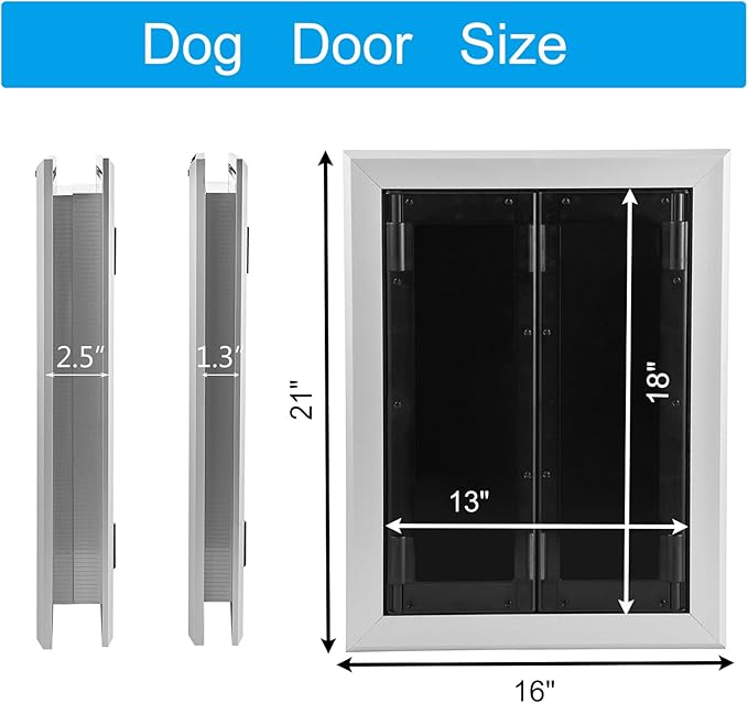 Large Dog Door, Aluminum Frame Doggy Door, Weatherproof Dogs Doors with Automatic Closing Double Panels for Energy Efficient, Heavy-Duty Doggie Doors for Large and Medium Dog Up to 120LBS