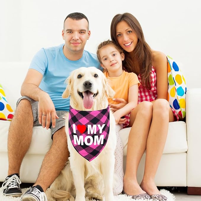 GreenJoy Cute Plaid Dog Bandana – Washable Pet Triangle Scarf for Small, Medium, Large Dogs and Cats, Adjustable Pet Accessory for Birthday, Wedding and Christmas (Pink (Mom), Medium)