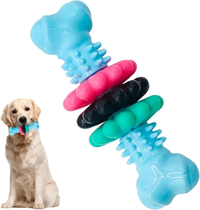 Puppy Chew Toys for Teething, Durable Dog Chew Toy for Aggressive Chewers, Tough TPR Rubber Bone Toy for Small & Medium Dogs, Teeth Cleaning & Anxiety Relief(Blue)