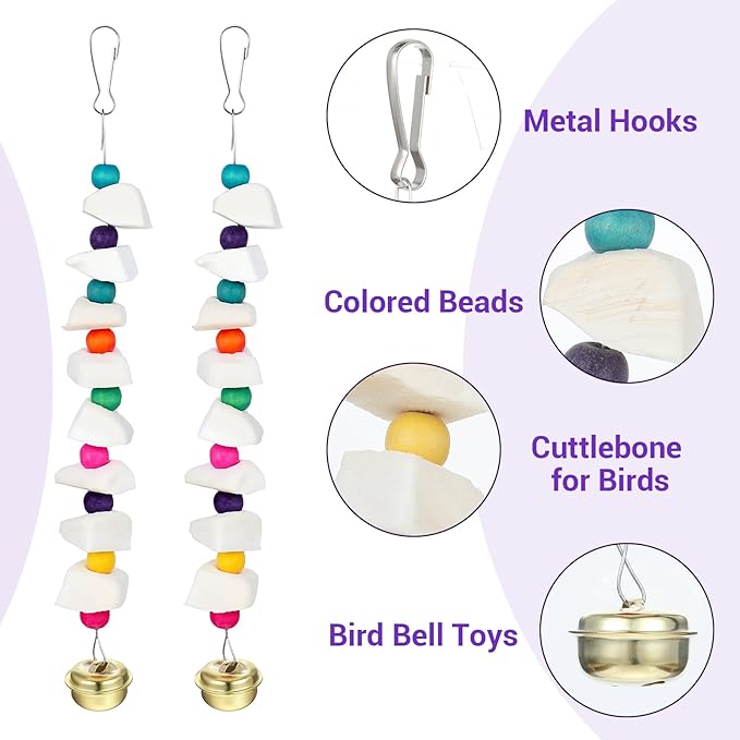 Lusofie 2 Pack Bird Beak Grinding Stone - Cockatiel Bird Toy with Cuttlebone and Beak Grinding Stone - Small to Medium Birds Cage Accessories for Parakeets Budgies Cockatiels Lovebirds Conures