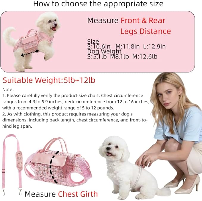 Dog Lift Harness Backpack for Small Dogs Cats, Adjustable Straps Dog Sling Carrier Full Body for Hiking, Travel, Outdoor – Pink Medium