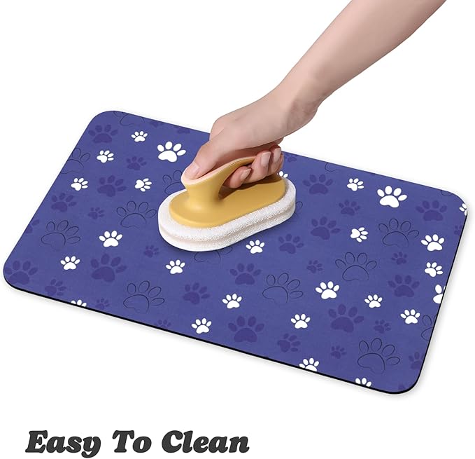 Dog Food Mat, Absorbent Water Bowl Mats Cat Pet Feeding Placemats Dark Blue 16 * 24 inch