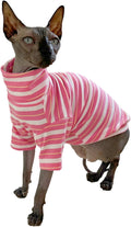 Vintage Stripes Sphynx Hairless Cats Shirt Cotton Cat Turtleneck Pet Clothes Kitten T-Shirts with Sleeves for Sphynx Cats (Sakura, X-Large)