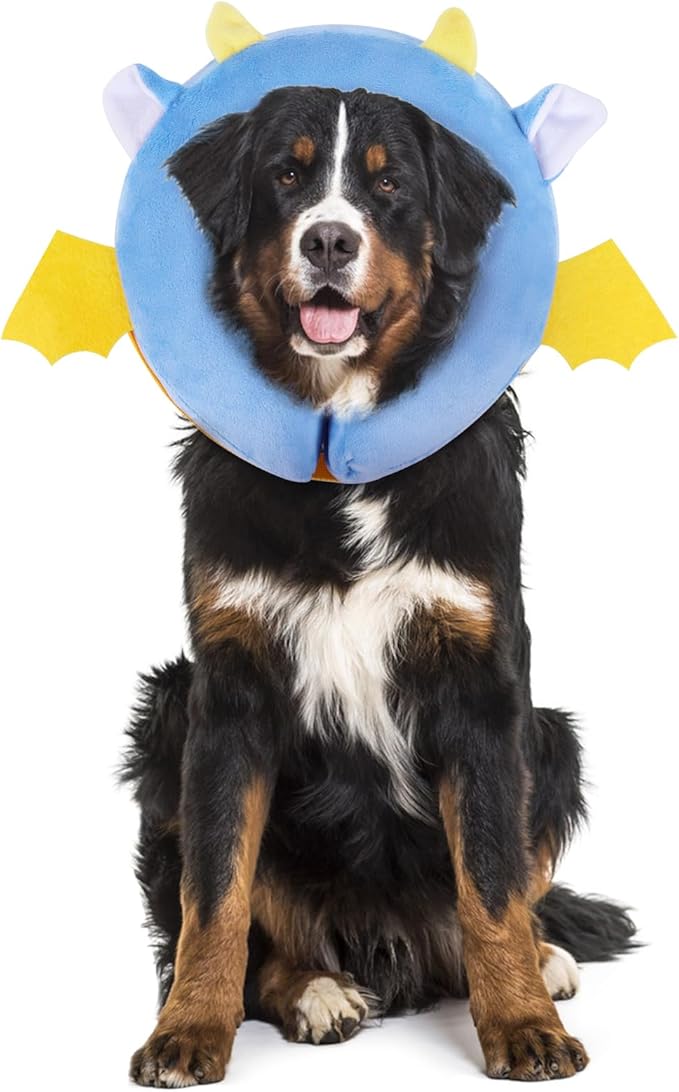 IEUUMLER Inflatable Recovery Dog Collar, Protective Donut Cone, Adjustable Soft Collar for Dog and Cat After Surgery Prevent from Biting & Scratching EU002 - Vampire L+