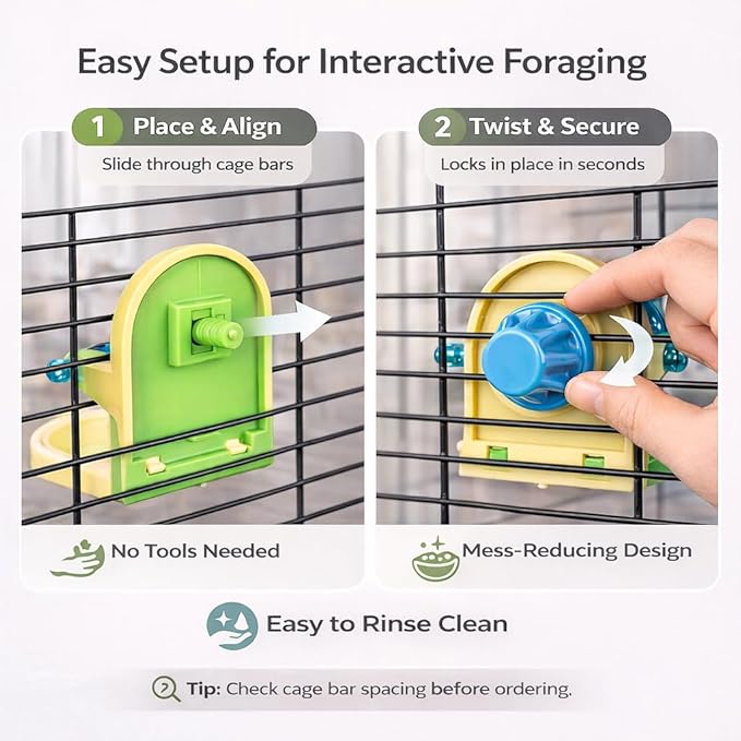 Small Pet Intelligence Growth Rotating Foraging Toy with Mirror for Birds,Budgies,Parakeets, Rats & Hamsters Chew-Proof Cage Feeder Slow Release & Self-Discovery Fun(1pc Random Color)