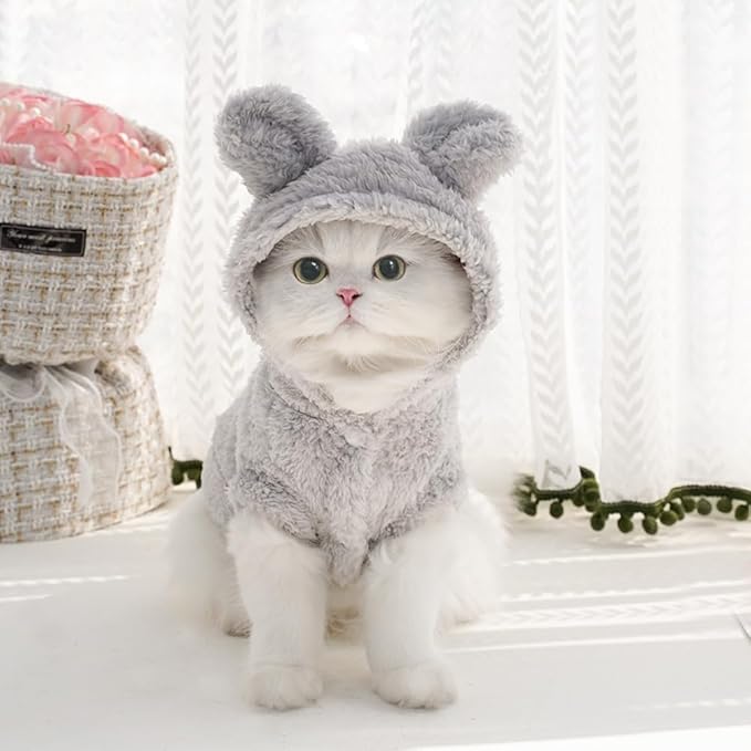Selena Cat Bunny Ears Costume Cute Dog Kitten Hoodies Sweater Rabbit Ears Puppy Pet Apparel (XX-Large,Gray)