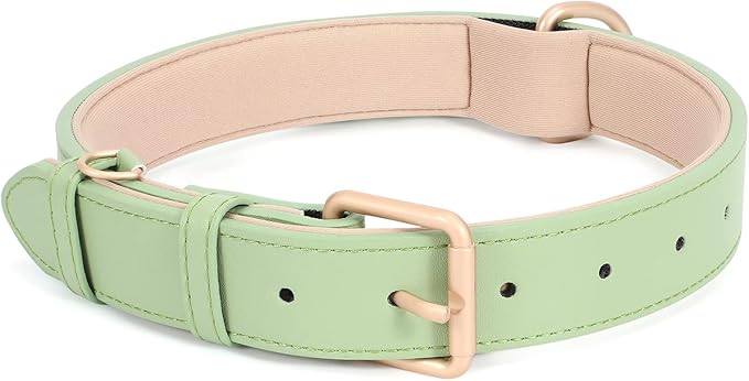 WHIPPY Leather Dog Collar for Small Medium Large Dog Adjustable Soft Breathable Leather Padded Puppy Collar with Alloy Buckle Heavy Duty Waterproof Classic Dog Pet Collar,Green