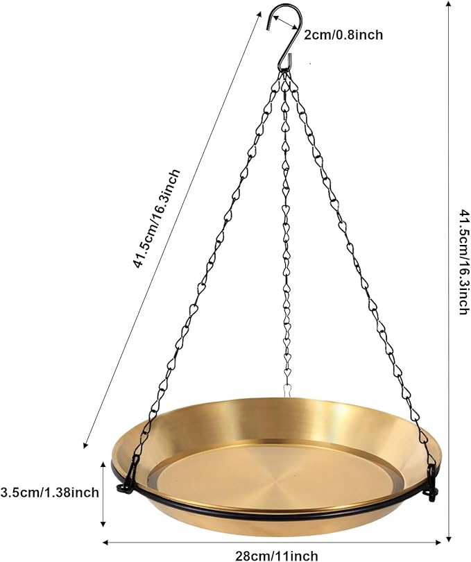 Hanging Bird Bath Bird Feeder Bowl with 16.3 inch Iron Hanging Chain Detachable Outdoor Decor for Garden Backyard Patio and Deck - Perfect for Attracting Birds