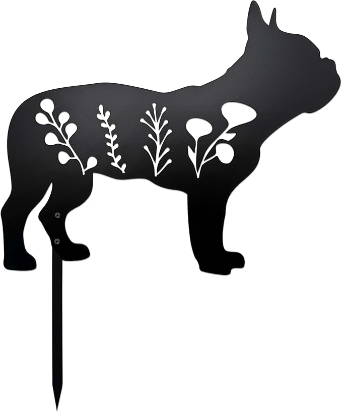 Dog Garden Stake - Unique Gift for Dog Lovers, Black Metal Outdoor Decor, Durable Yard Art Statue (French Bulldog)