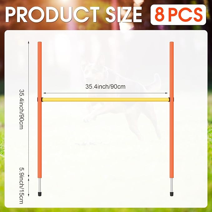 8 Set Dog Agility Jump Adjustable Dog Agility Hurdle Training Equipment Portable Jumper Hurdle Park Indoor Outdoor Exercise Tool 3.44ft High/ 2.95ft Wide(Orange and Yellow)
