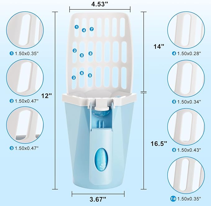 Cat Litter Scoop, Cat Litter Scooper with Holder for Litter Box Includes 10rolls (150pcs) Litter Bags, Large Shovel and Waste Storage Container, 3 in1 Portable Kitty Poop Disposal System (Blue)