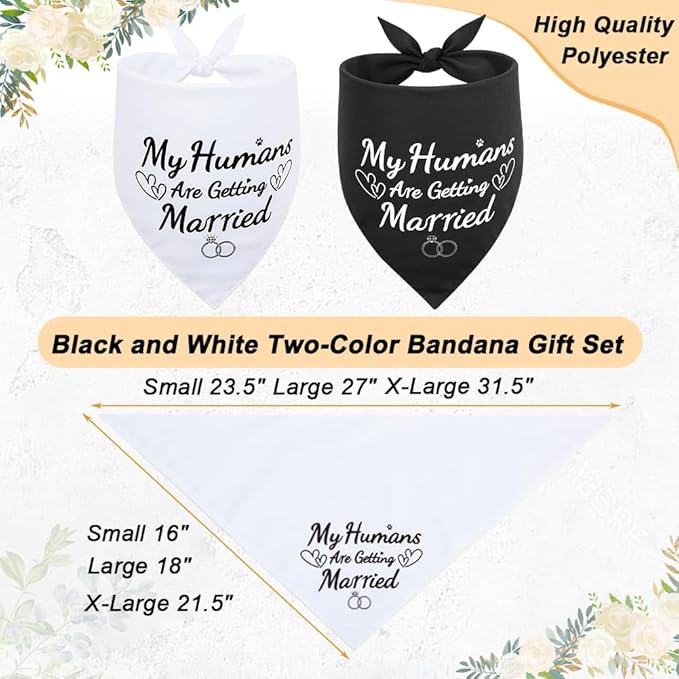 SZEE 2 Pack My Humans are Getting Married Dog Bandanas, Wedding or Engagement Gift for Couples, Dog Wedding Bandanas, Bridal Shower Gifts for Bride, Engagement Party Decorations (White & Black, S)
