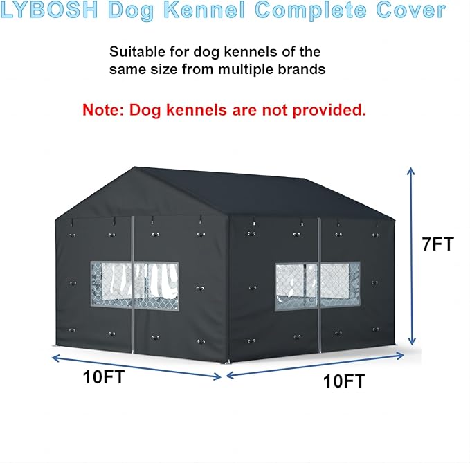 Outdoor Dog Kennel Cover Full Coverage for 10'Dx10'Wx7'H Dog Cages,600D Heavy Duty Waterproof Large Dog Kennel Cover,(Kennel not Included) Black