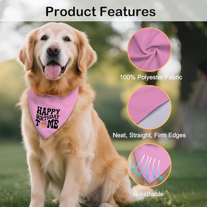 Happy Birthday to Me Pink Dog Bandana, Cute Birthday Gifts for Dog Lover Mom New Pet Owner, Pup Scarf Accessory Photo Prop for Festive Celebration Party Dinner, First Birthday Supply for Pup