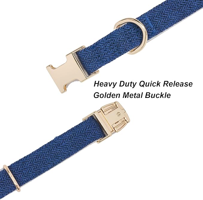 Soft Cotton Hemp Dog Collar with Metal Buckle Adjustable Tweed Dog Collars for Small Medium Large Dogs(Royal Blue,Medium)